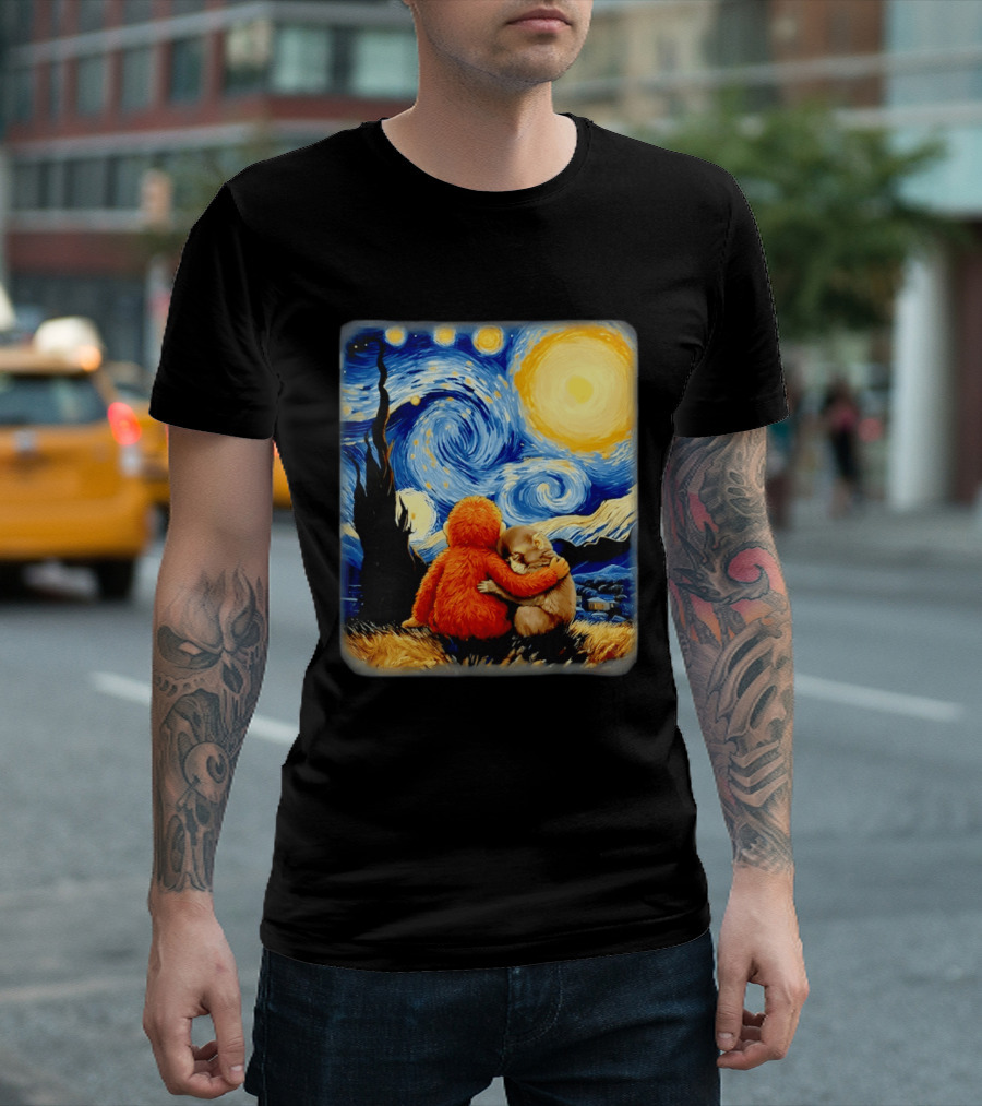 Punch Kun Panchi Kun Van Gogh Monkey Punch Starry Night Hugging Scene T-Shirt