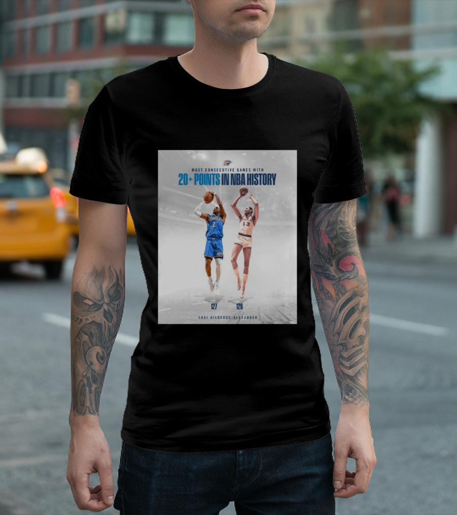Shai Gilgeous Alexander OKC Thunder Most Consecutive Games With 20+ Points In NBA History 127 T-Shirt