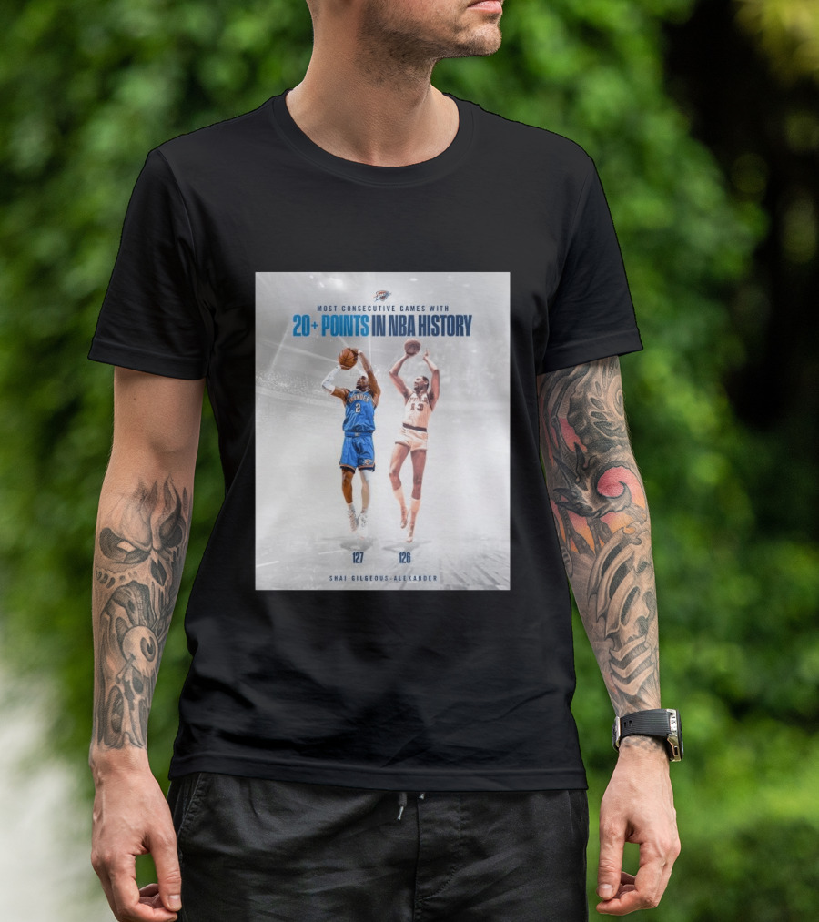 Shai Gilgeous Alexander OKC Thunder Most Consecutive Games With 20+ Points In NBA History 127 T-Shirt