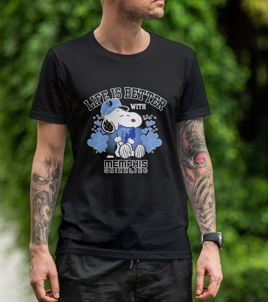 Life Is Better With Memphis Grizzlies Snoopy Holding Memphis Grizzlies T-Shirt