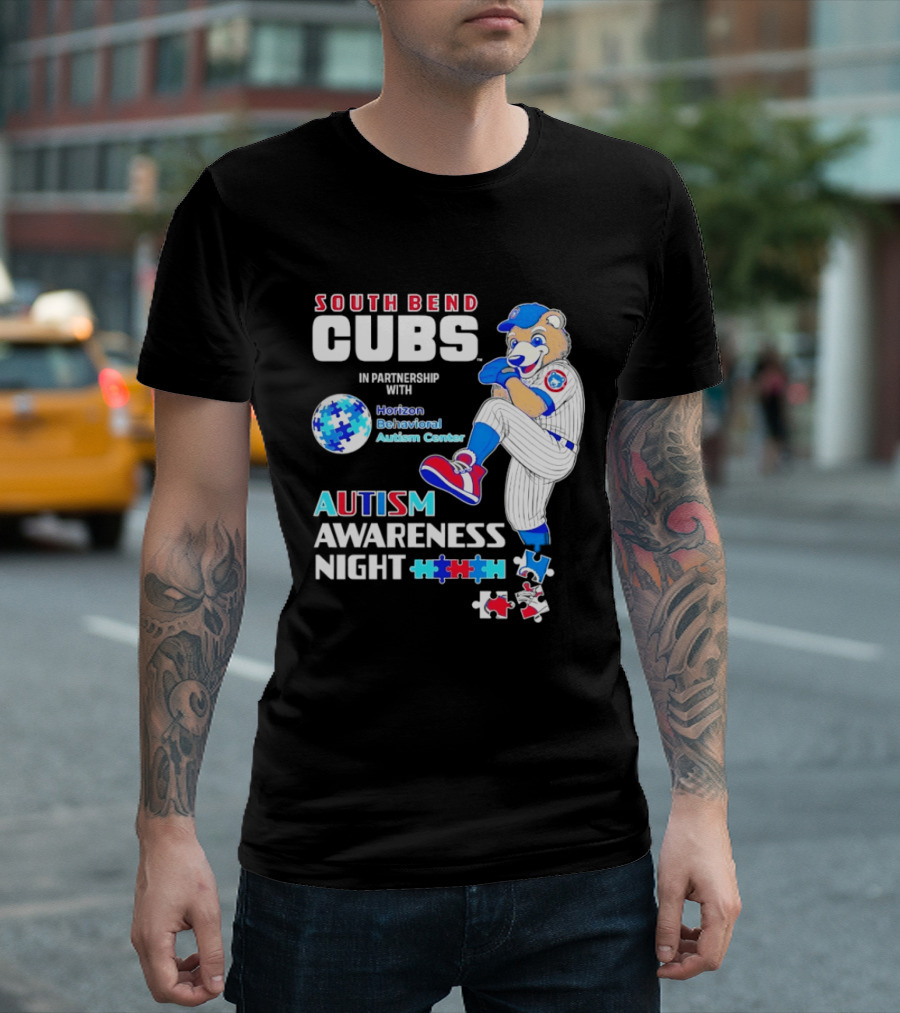South Bend Cubs Autism Awareness Night Horizon Behavioral Autism Center Partnership T-Shirt