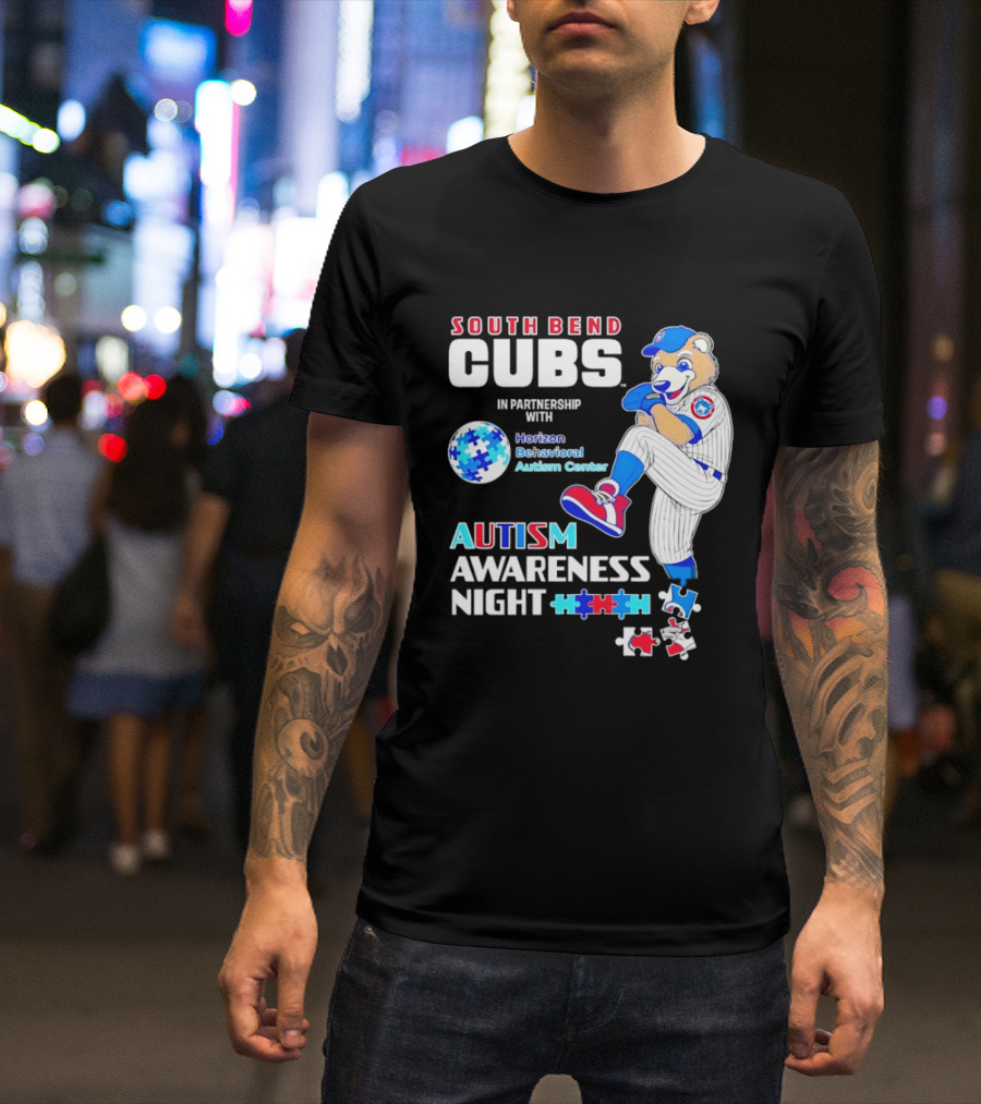 South Bend Cubs Autism Awareness Night Horizon Behavioral Autism Center Partnership T-Shirt