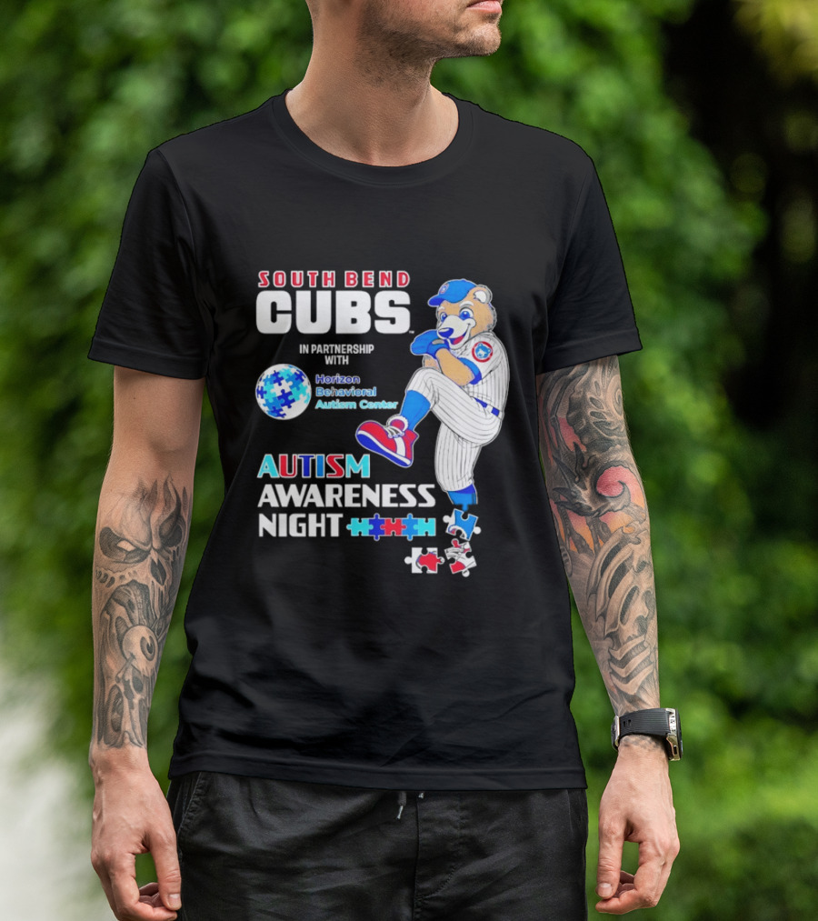 South Bend Cubs Autism Awareness Night Horizon Behavioral Autism Center Partnership T-Shirt