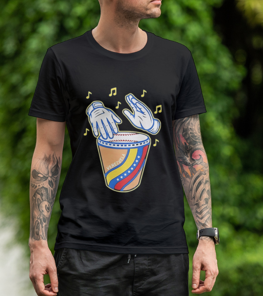Venezuela Baseball Drum With Music Notes And Gloves T-Shirt