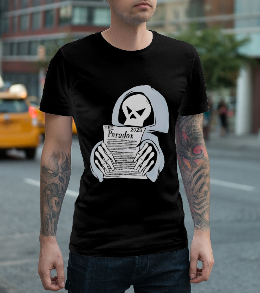 The Paradox Skull Grim Reaper Holding 2023 Newspaper T-Shirt