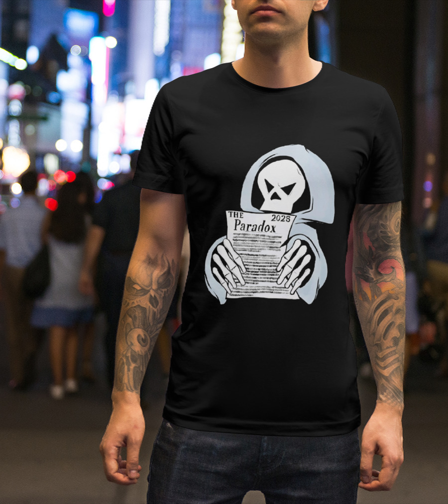The Paradox Skull Grim Reaper Holding 2023 Newspaper T-Shirt