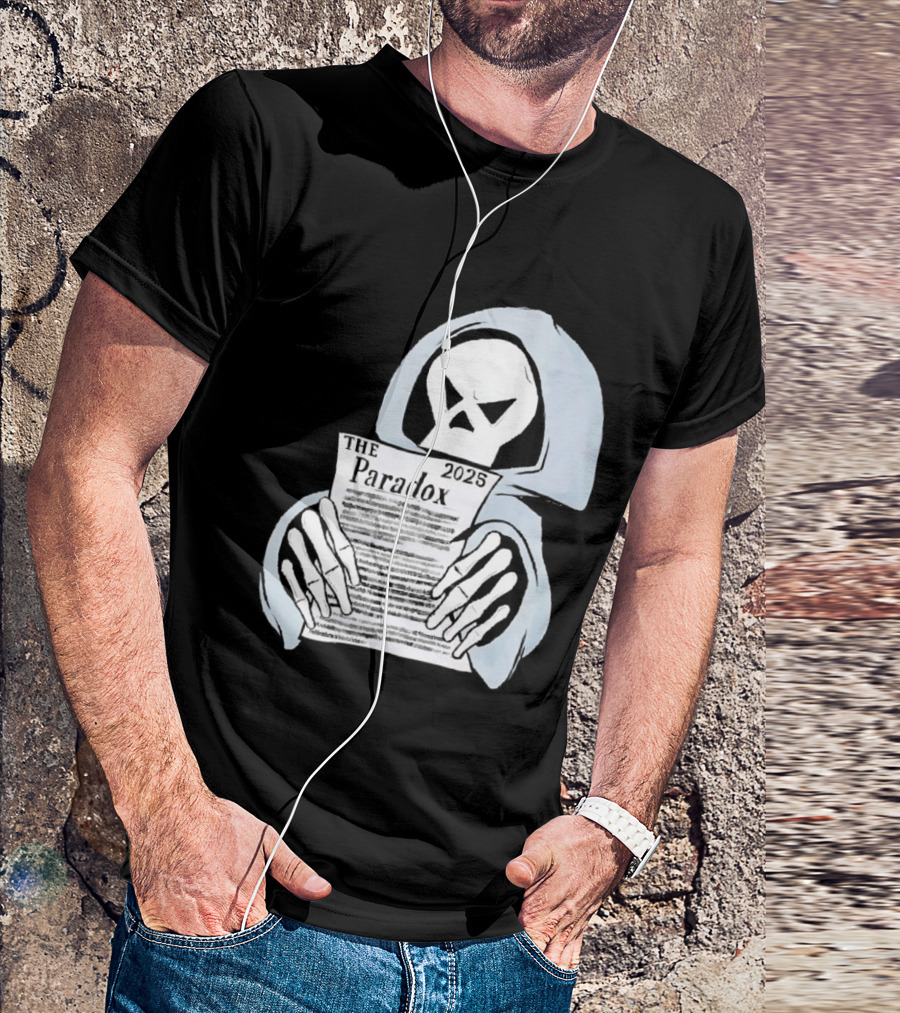 The Paradox Skull Grim Reaper Holding 2023 Newspaper T-Shirt