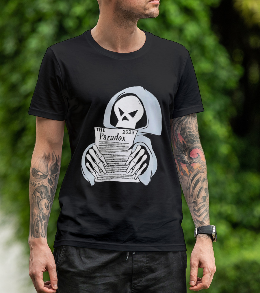 The Paradox Skull Grim Reaper Holding 2023 Newspaper T-Shirt