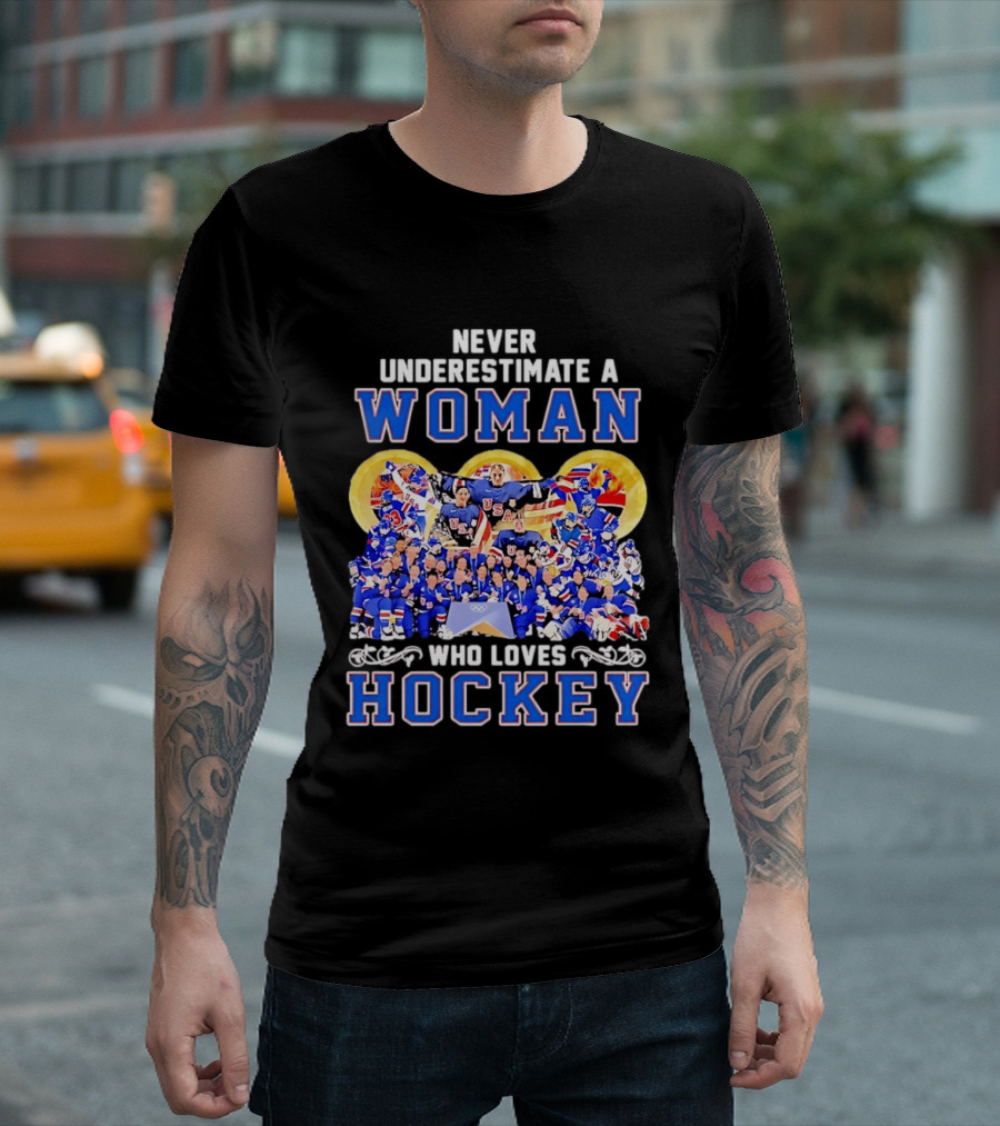 Never Underestimate A Woman Who Loves USA Hockey Team Women's Olympics T-Shirt