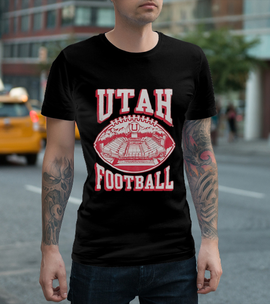 Utah Utes Football Stadium Illustration With Mountain T-Shirt