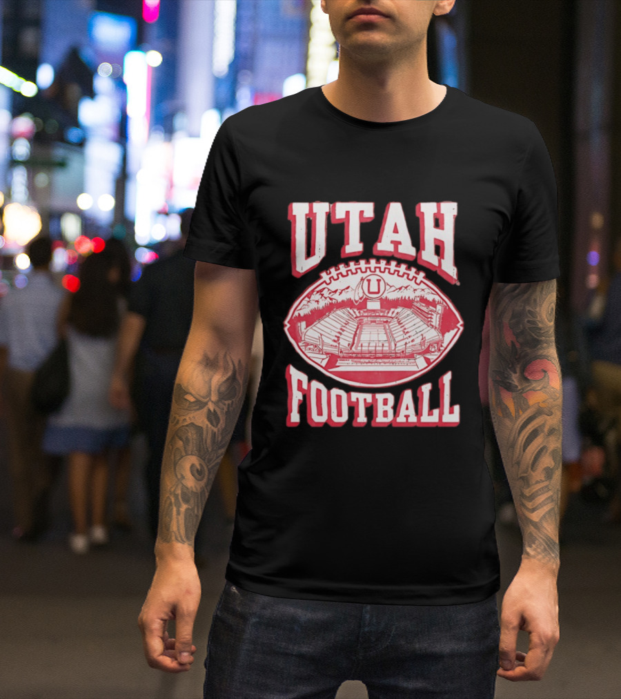 Utah Utes Football Stadium Illustration With Mountain T-Shirt