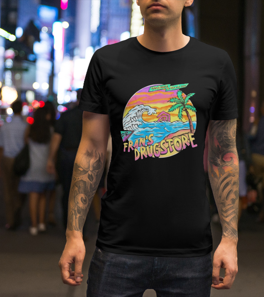 Venice Beach Dr. Fran's Drugstore Surf Wave Tropical Scene T-Shirt