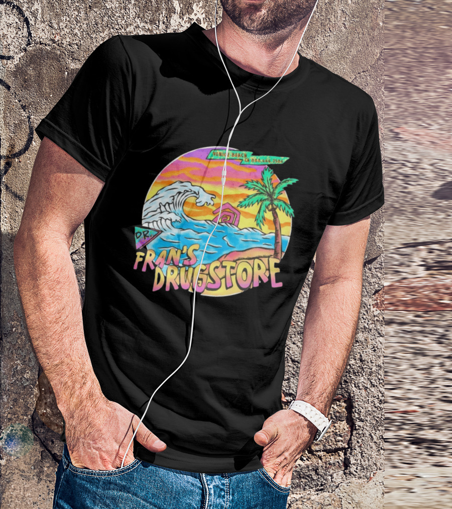 Venice Beach Dr. Fran's Drugstore Surf Wave Tropical Scene T-Shirt