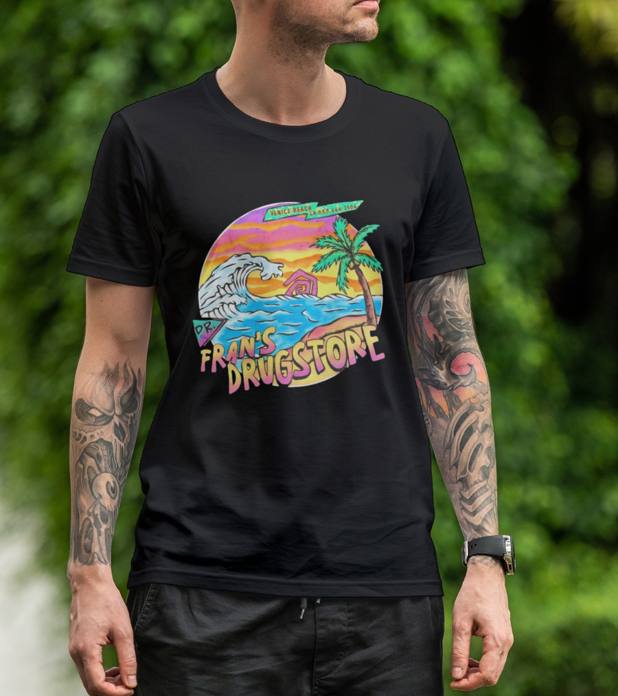 Venice Beach Dr. Fran's Drugstore Surf Wave Tropical Scene T-Shirt