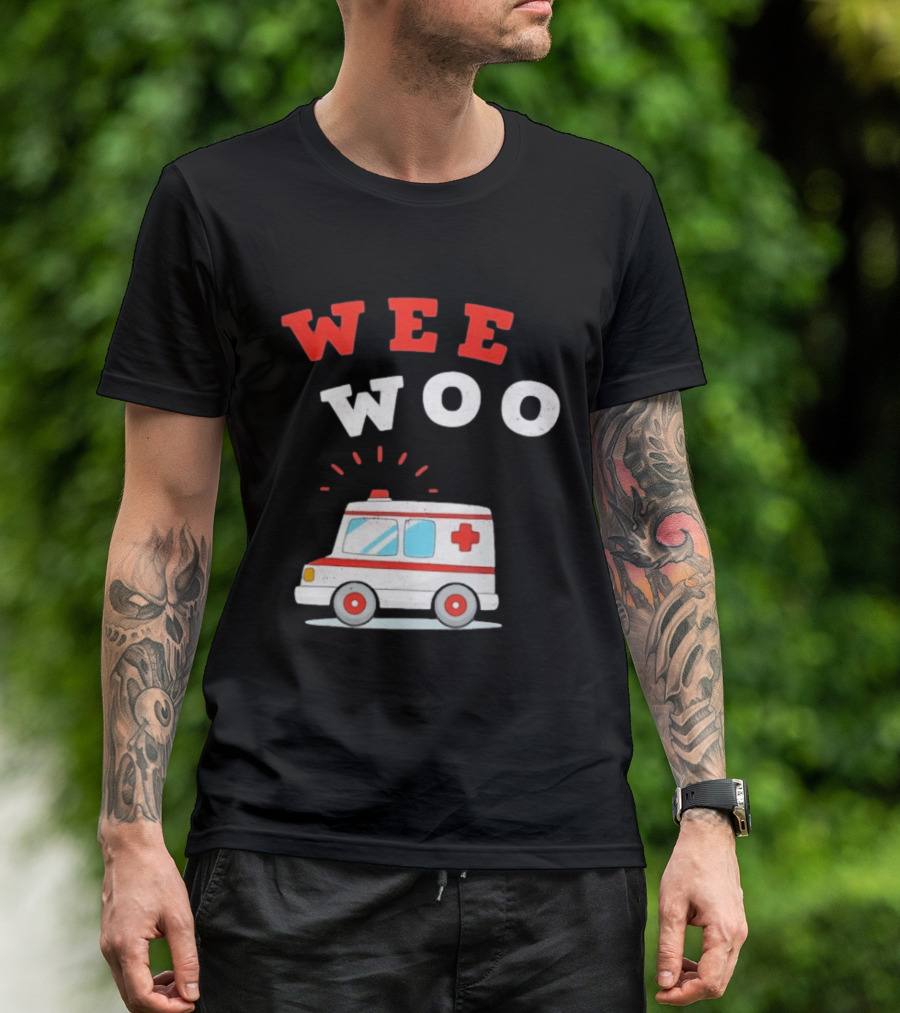 Wee Woo Cartoon Ambulance Emergency Vehicle Rescue Red And White T-Shirt