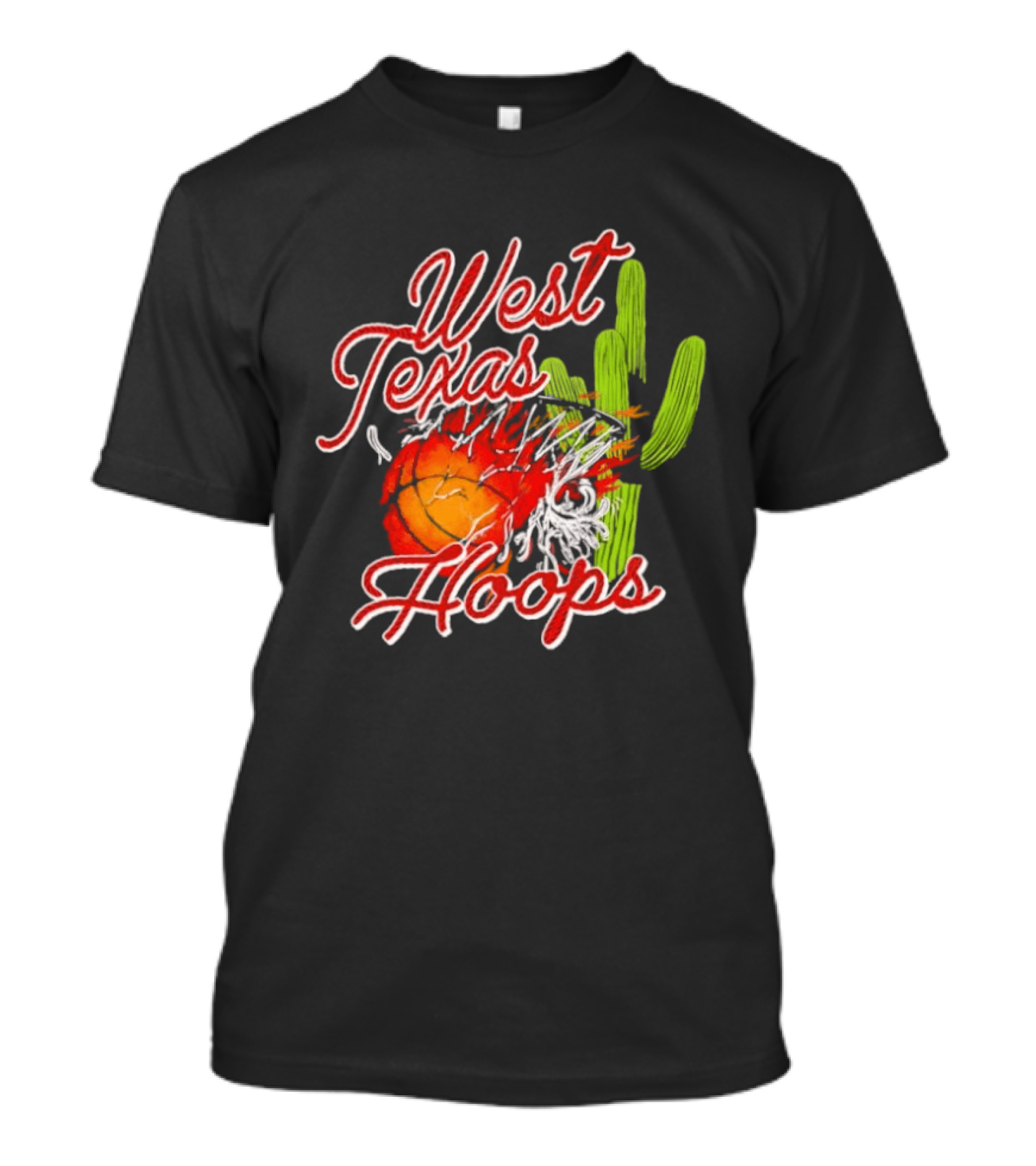 West Texas Hoops Flaming Basketball Desert Cactus Texas T-Shirt