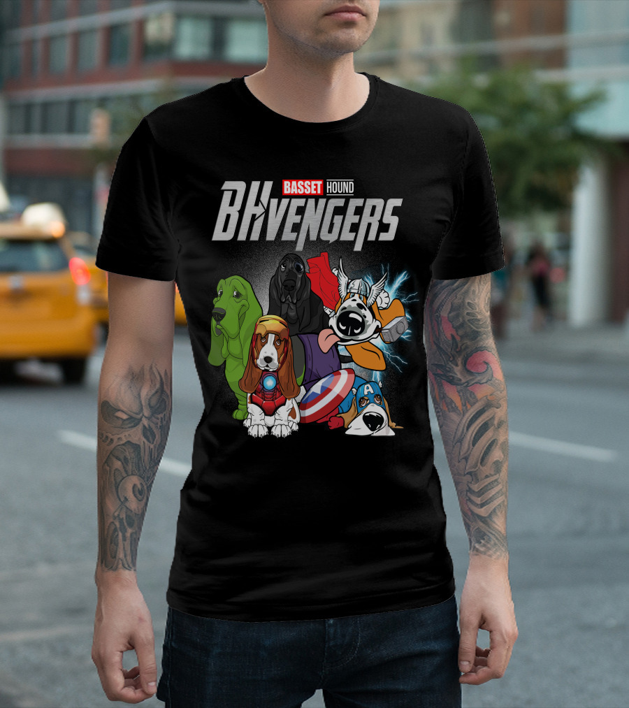 Basset Hound BHvengers Superhero Assembly T-Shirt