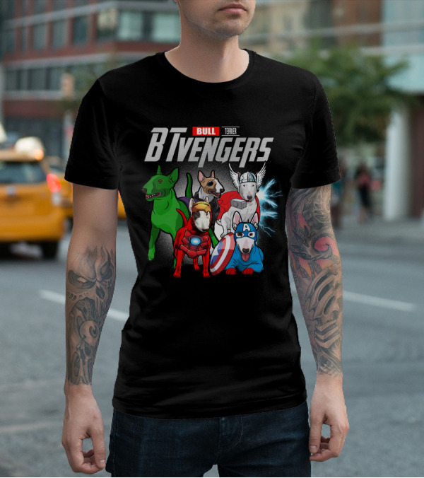 Bull Terrier BTvengers Superhero Dogs Ensemble T-Shirt
