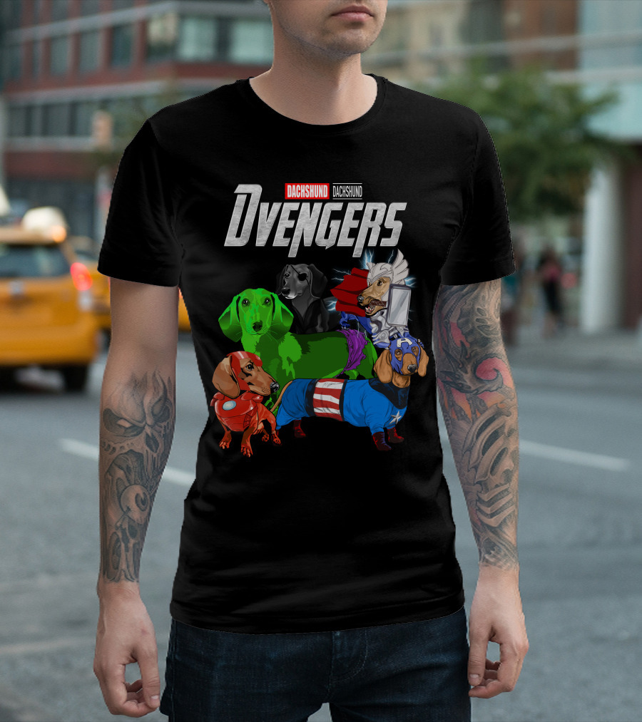 Dachshund Dvengers Dogs in Superhero Costumes T-Shirt