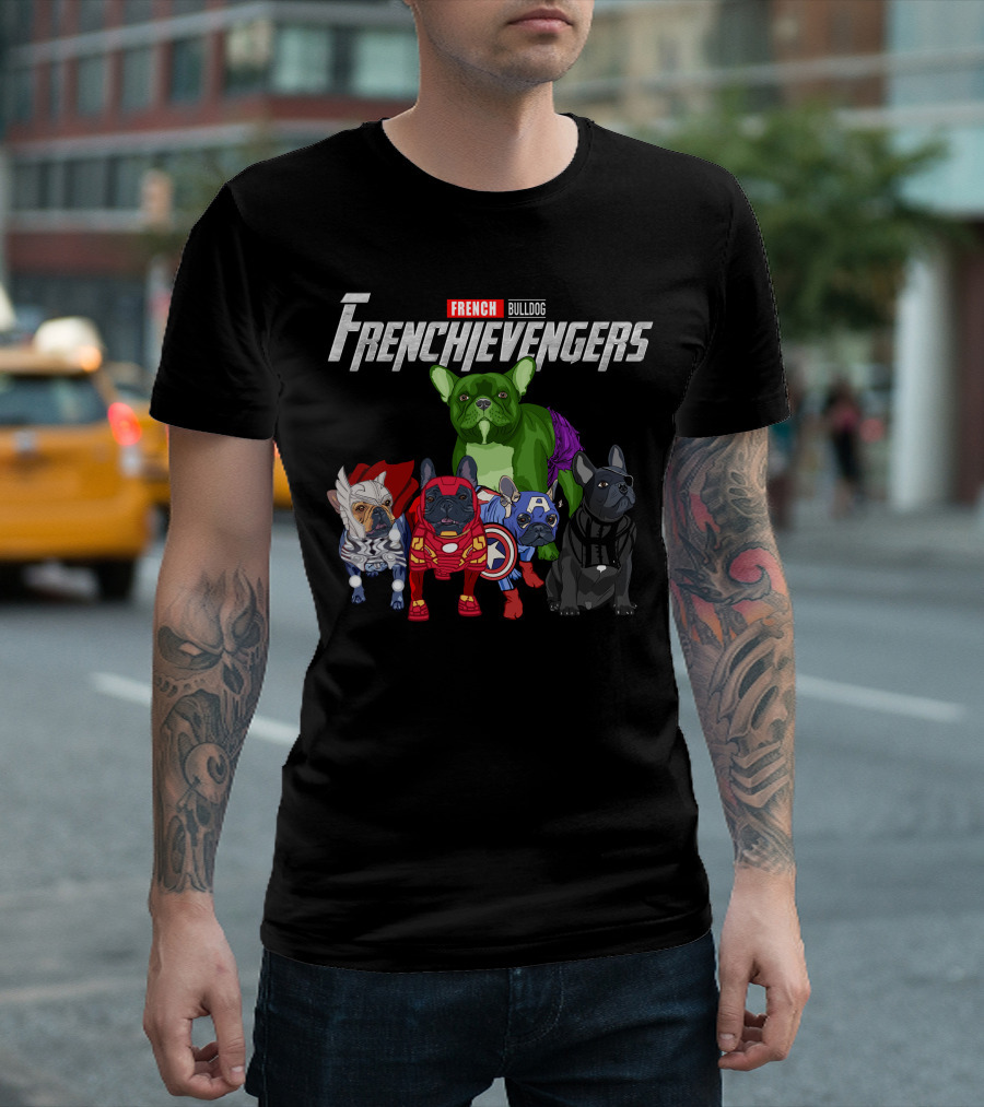 FRENCH Bulldog Frenchievengers Comic Heroes Dogs T-Shirt