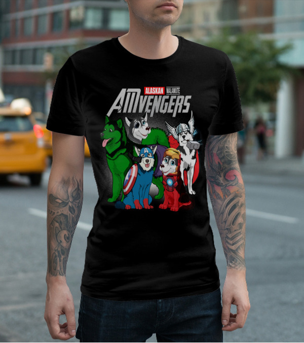 Alaskan Malamute AMvengers Superhero Dogs Assemble T-Shirt