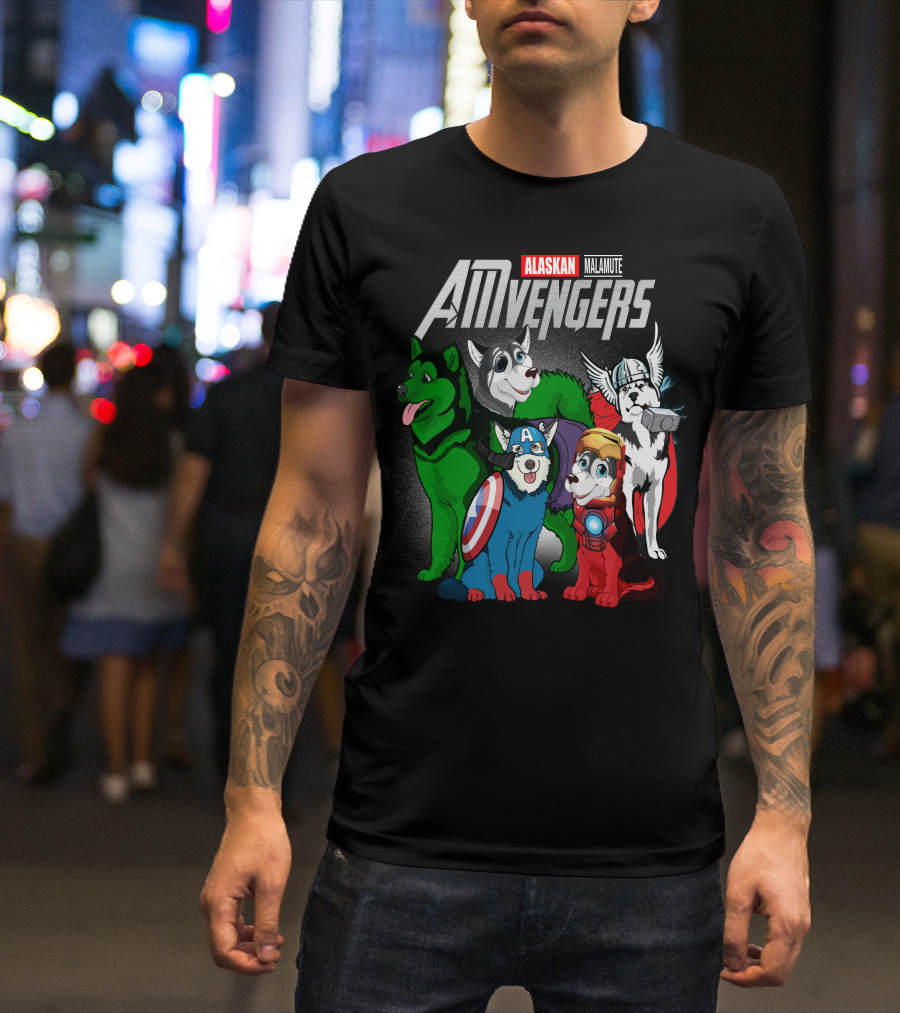 Alaskan Malamute AMvengers Superhero Dogs Assemble T-Shirt