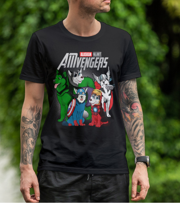 Alaskan Malamute AMvengers Superhero Dogs Assemble T-Shirt