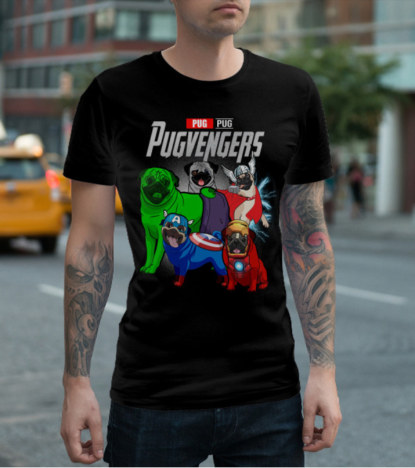 Pug Pugvengers Superhero Dogs Comic T-Shirt