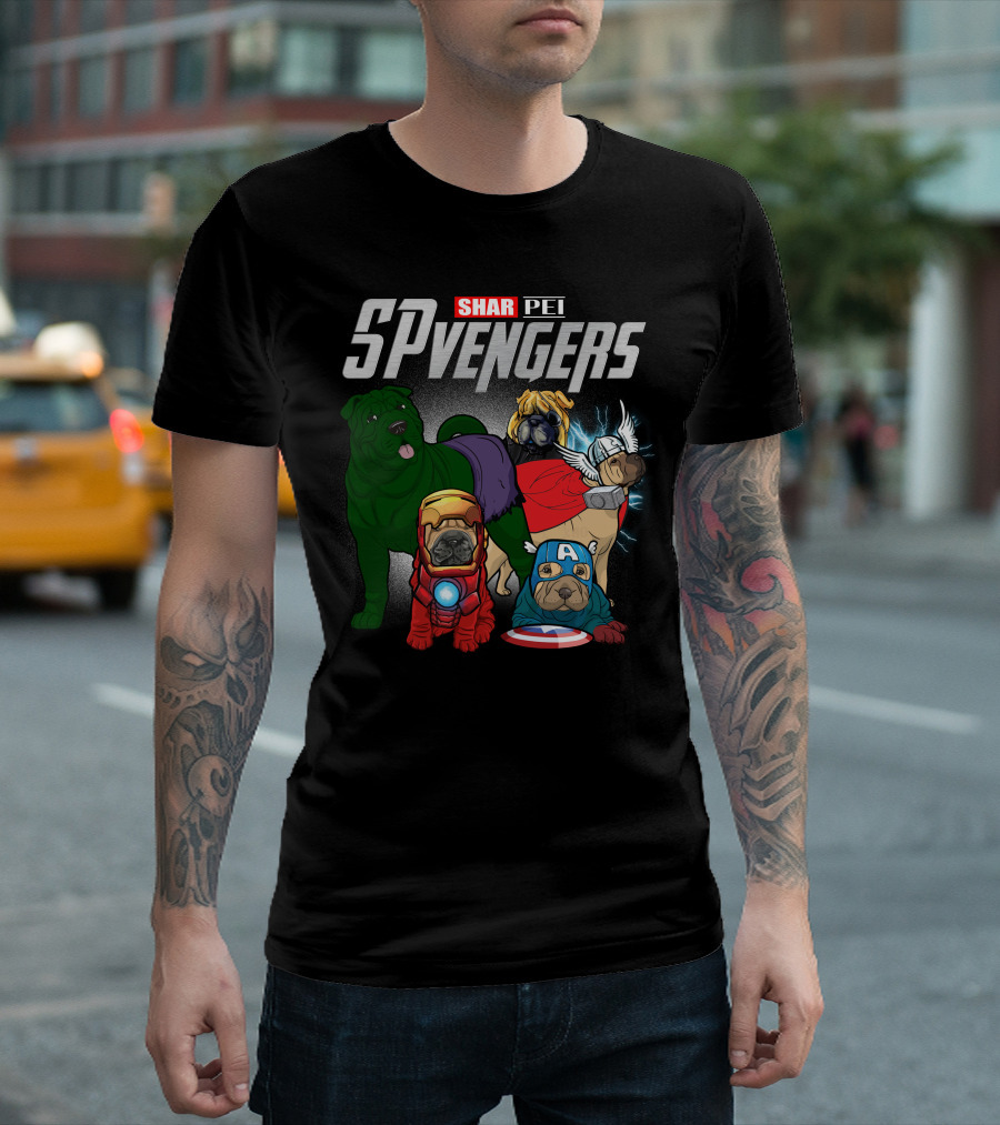 Shar Pei SPvengers Avengers Dog Parody Pug Superheroes T-Shirt