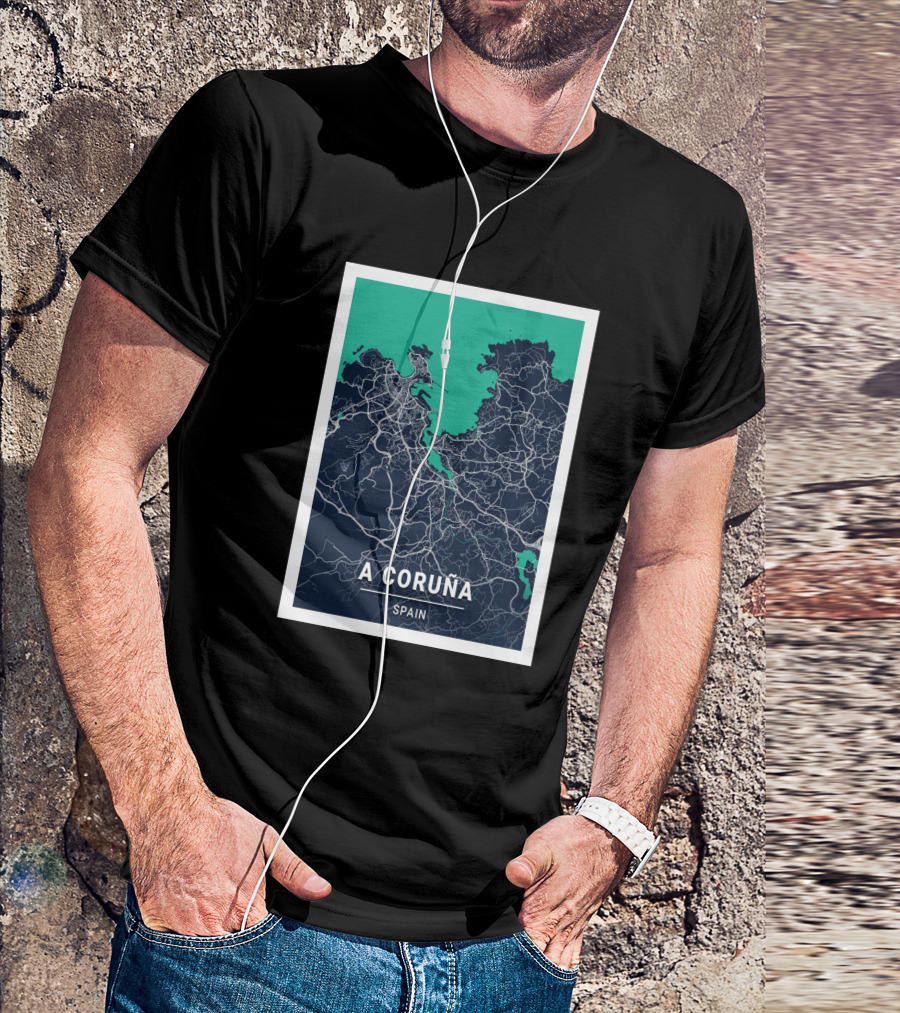 A Coruña Spain Blue Dark City Map Urban Streets And Landmarks T-Shirt