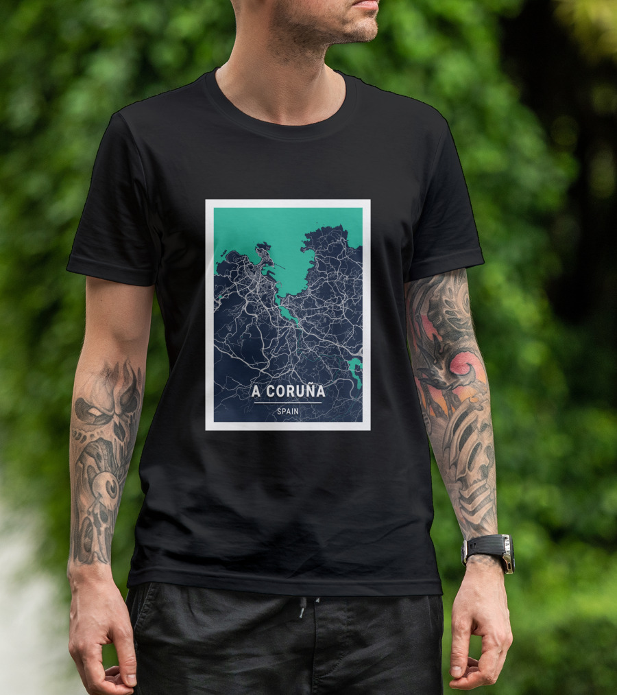 A Coruña Spain Blue Dark City Map Urban Streets And Landmarks T-Shirt