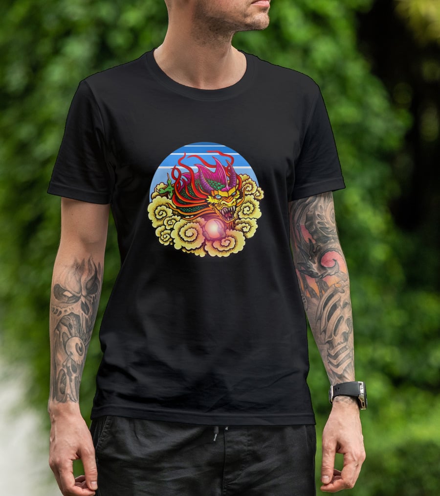 Air Dragon 1182381 Vibrant Celestial Beast Amidst Glowing Clouds And Sky T-Shirt