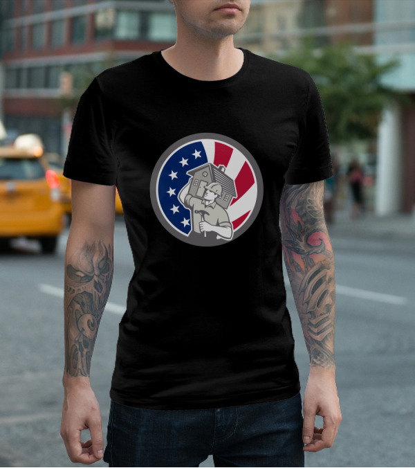 American Building Contractor USA Flag Home Construction Worker T-Shirt