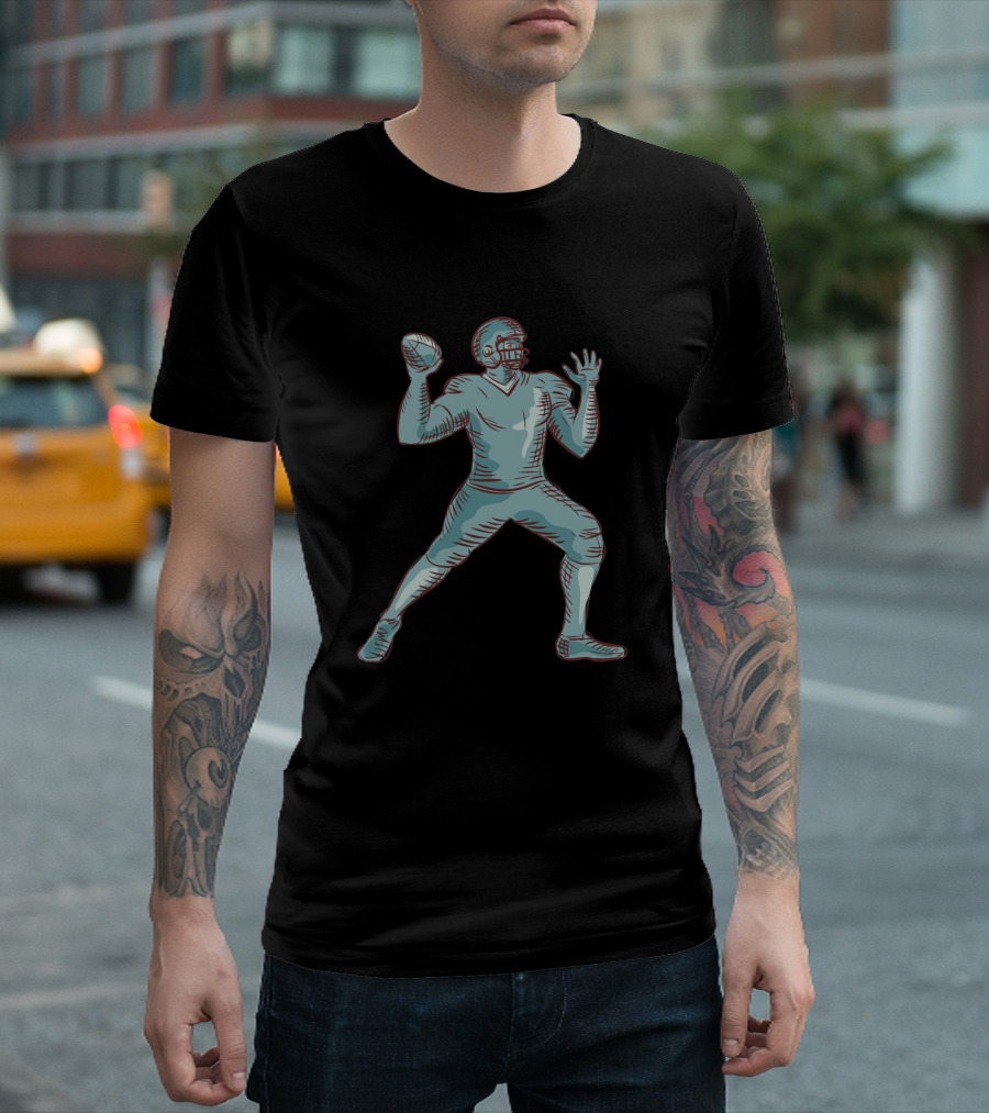 American Football Quarterback Throwing Etching 1074401 T-Shirt