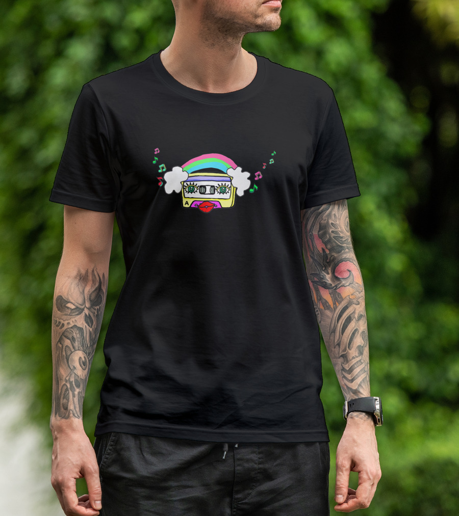 Amo La Musica 186373 Rainbow Cassette Tape With Music Notes And Lips T-Shirt