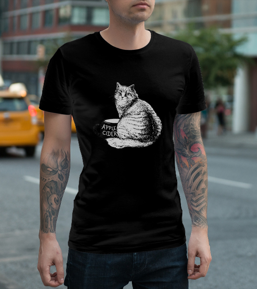 Apple Cider Cat Illustration Featuring Feline On Mug 1186326 T-Shirt