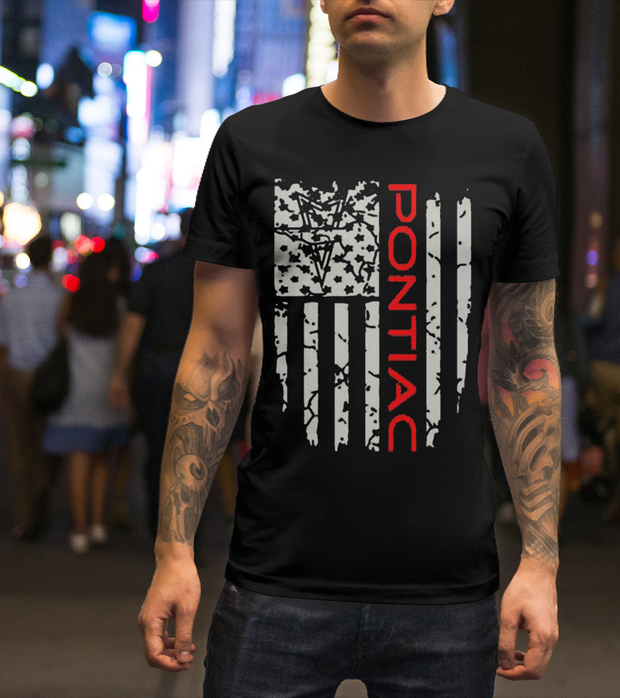 Pontiac Distressed American Flag With Firebird Emblem T-Shirt