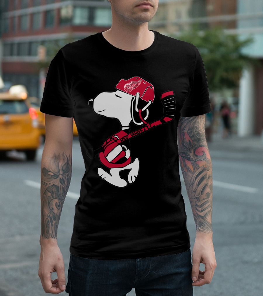 Detroit Red Wings Snoopy Hockey Helmet Hockey Stick T-Shirt