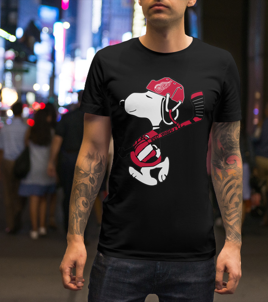 Detroit Red Wings Snoopy Hockey Helmet Hockey Stick T-Shirt
