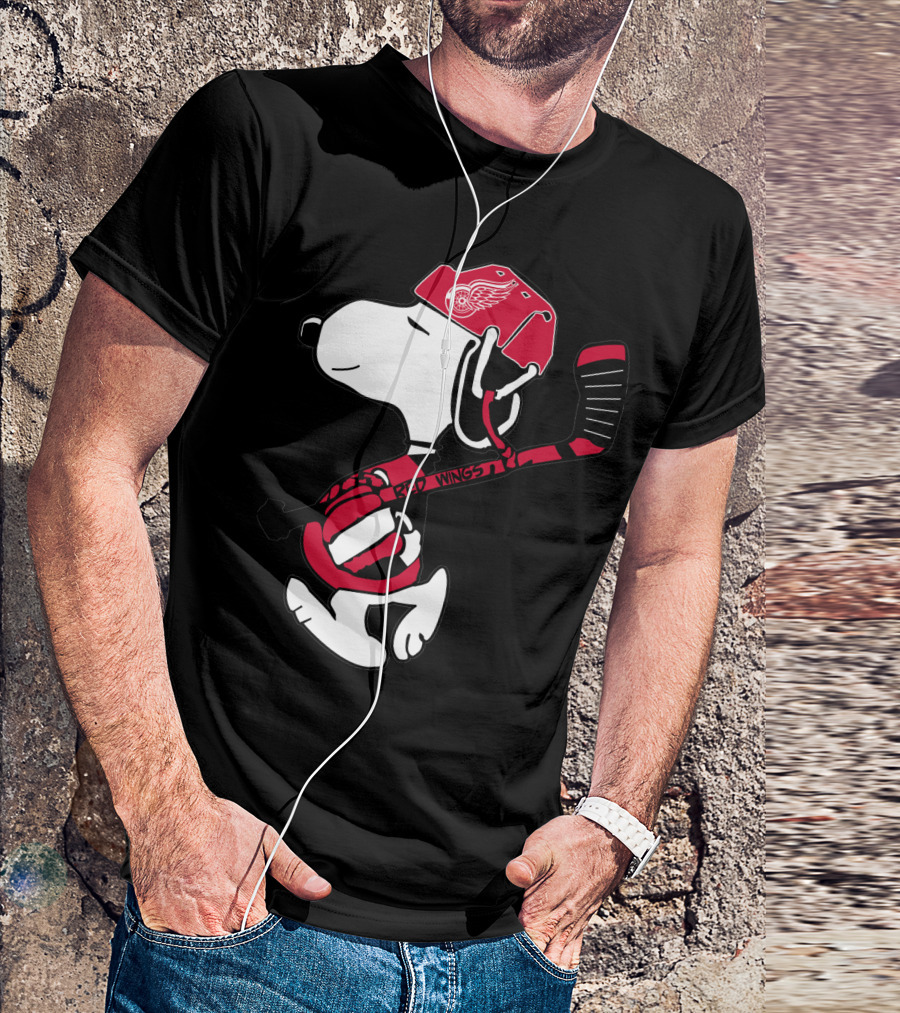 Detroit Red Wings Snoopy Hockey Helmet Hockey Stick T-Shirt