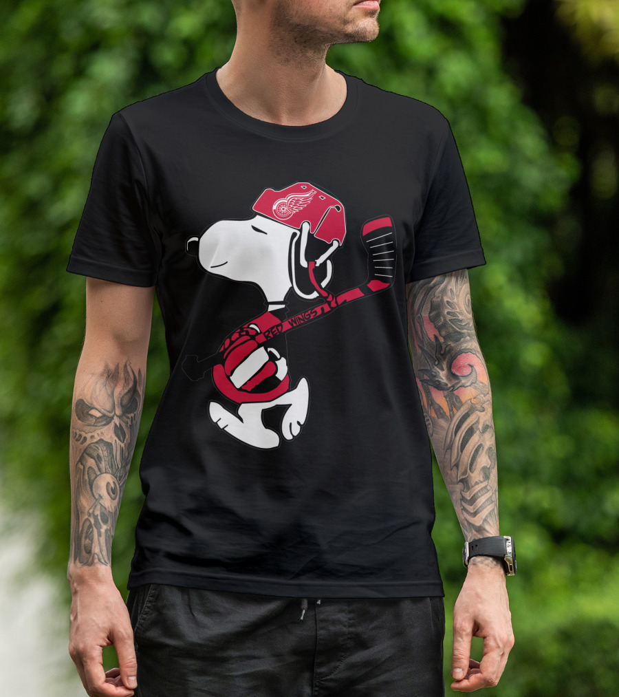 Detroit Red Wings Snoopy Hockey Helmet Hockey Stick T-Shirt
