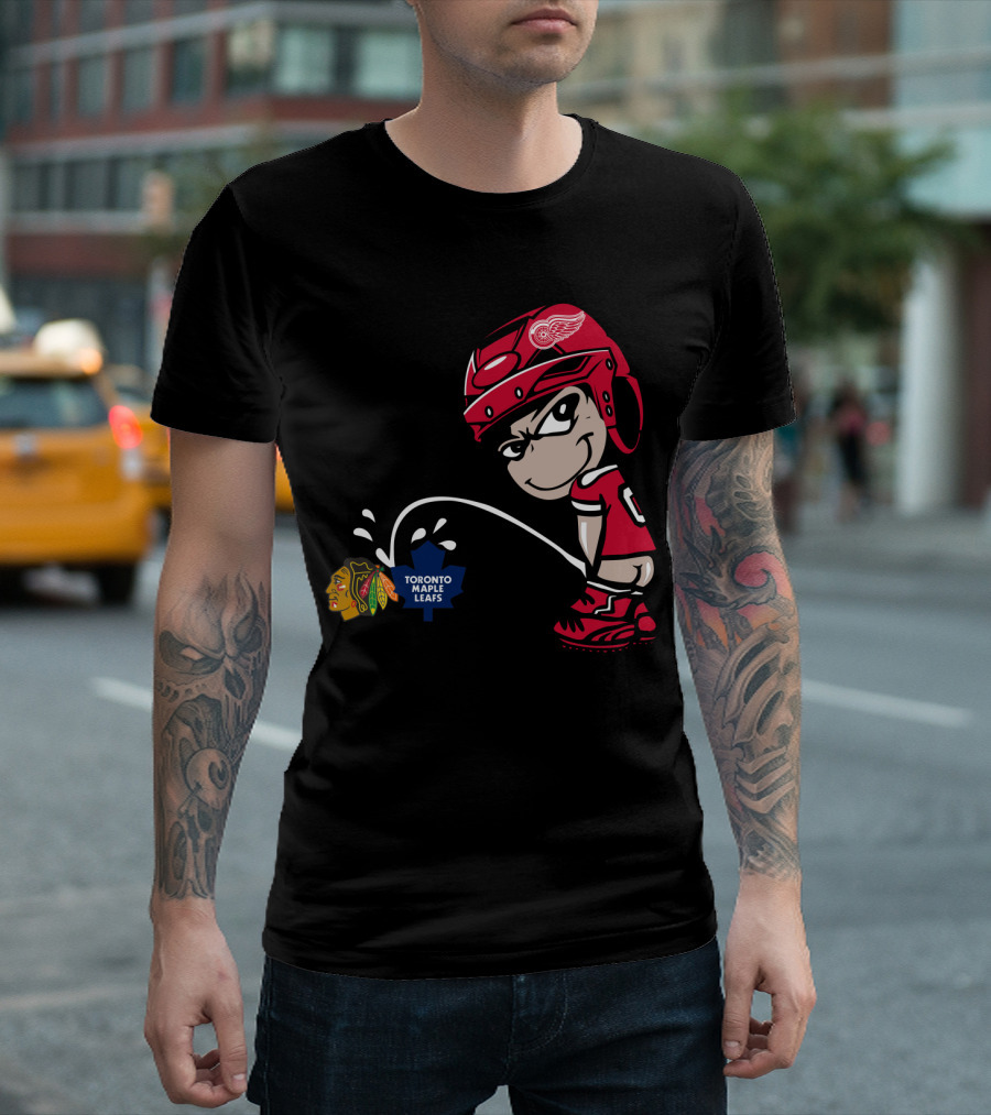 Detroit Red Wings Maple Leafs Blackhawks Hockey Rivalry Cartoon T-Shirt