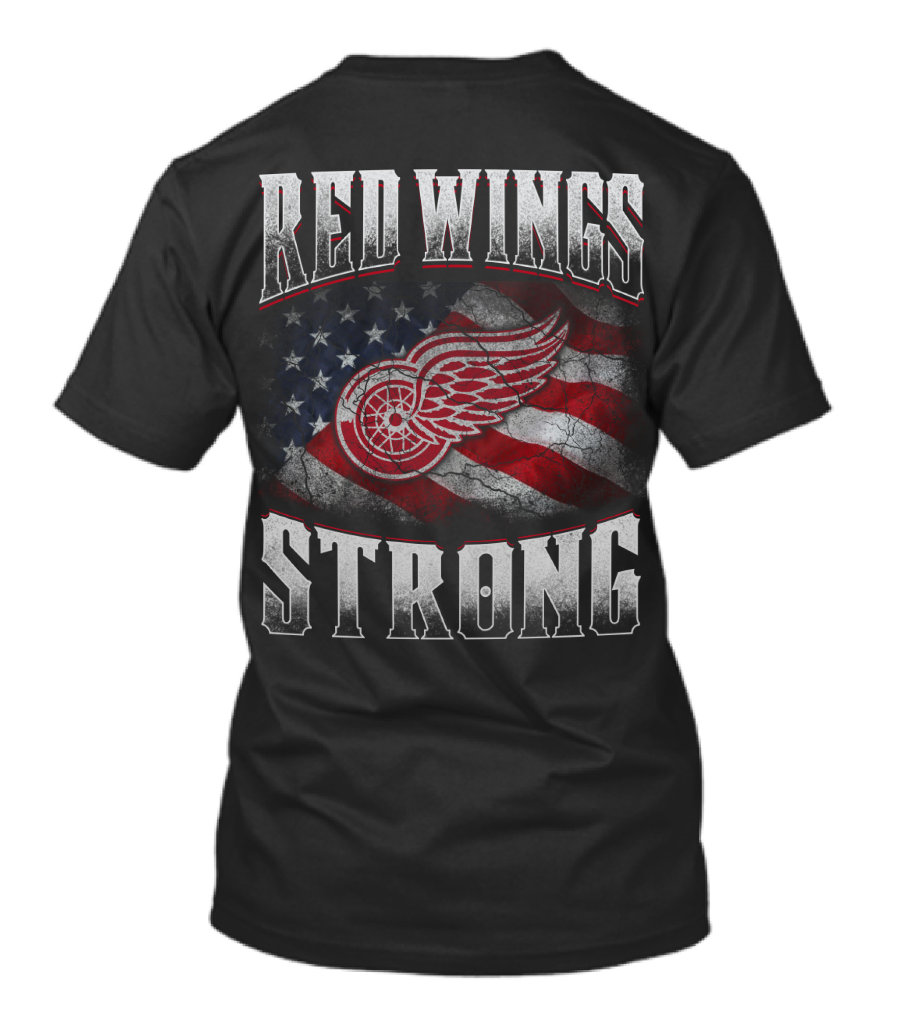 Red Wings Strong American Flag Winged Wheel T-Shirt