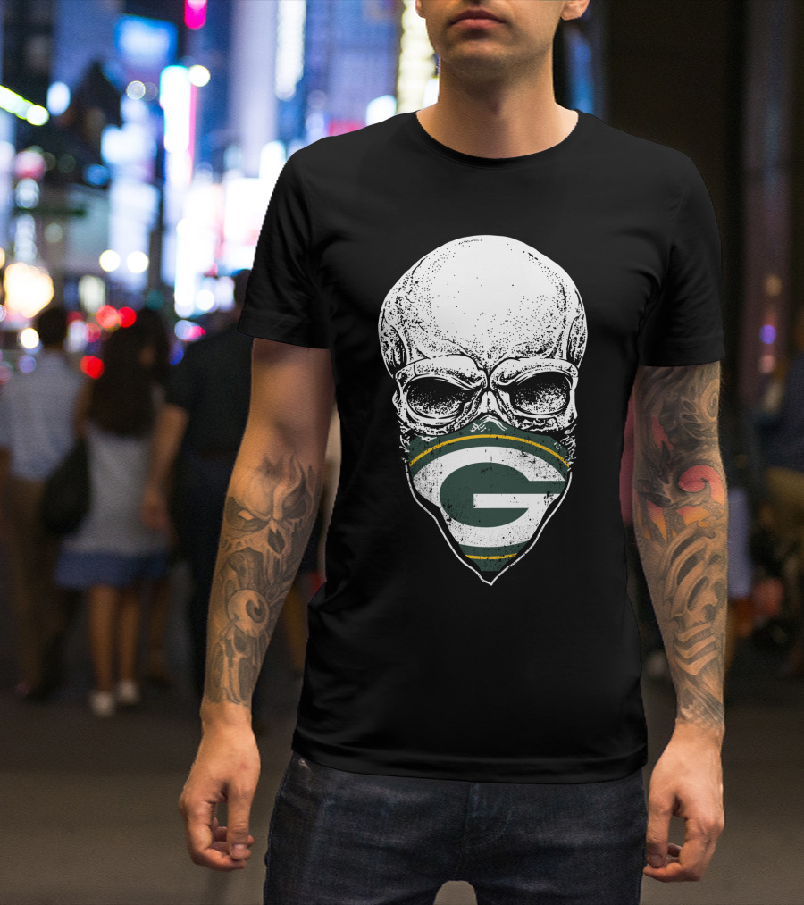 Skull With Green Bay Packers Logo Mask T-Shirt