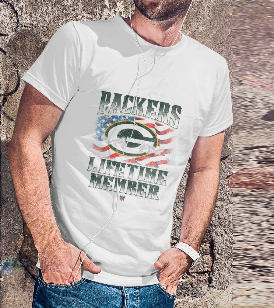 Team Packers Lifetime Member American Flag Background NFL T-Shirt
