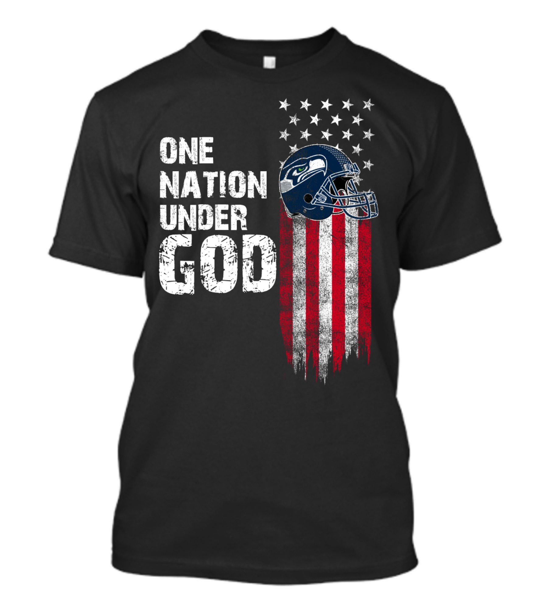 Seattle Seahawks One Nation Under God Flag Helmet T-Shirt
