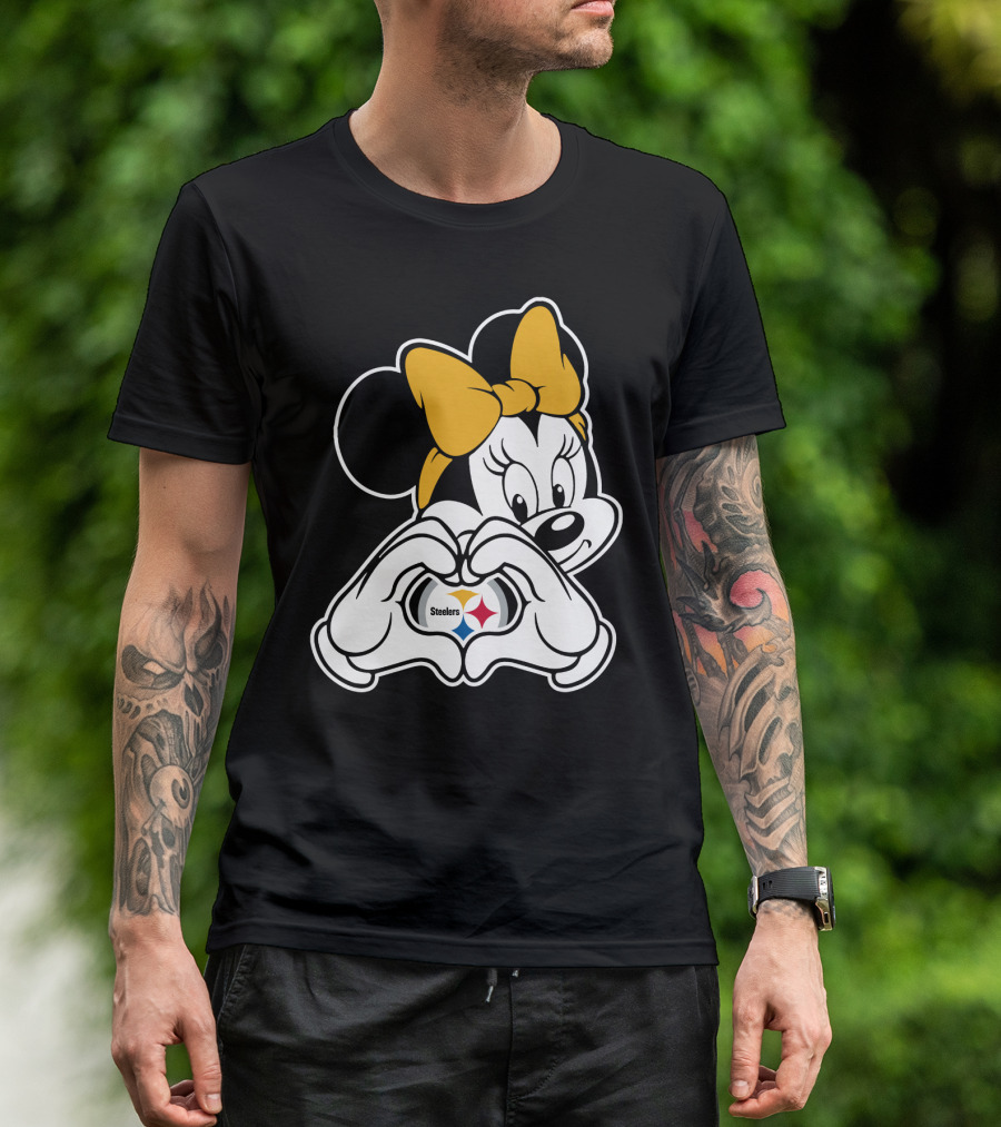 Minnie Mouse Pittsburgh Steelers Heart Gesture Fan Symbol T-Shirt
