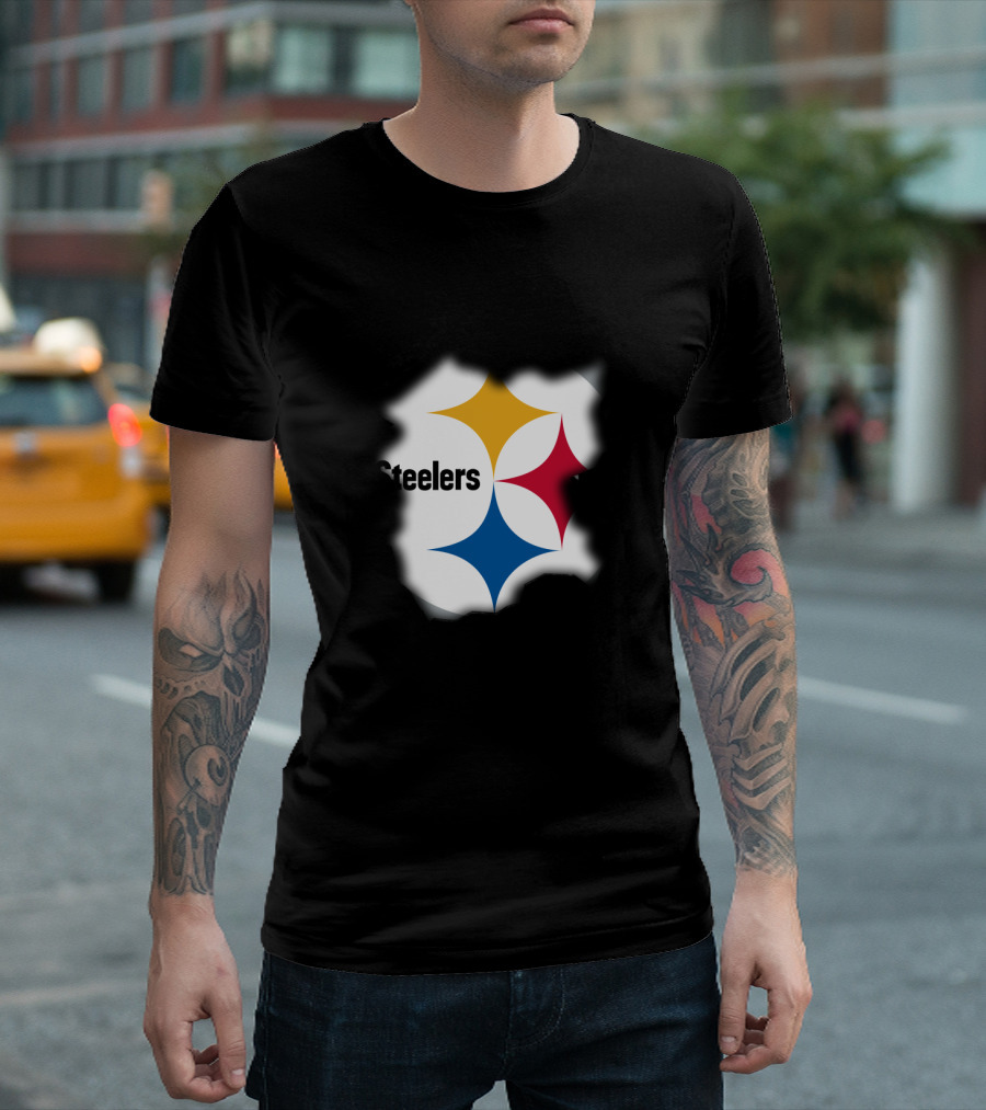 Pittsburgh Steelers Burst Design With Iconic Logo And Black T-Shirt
