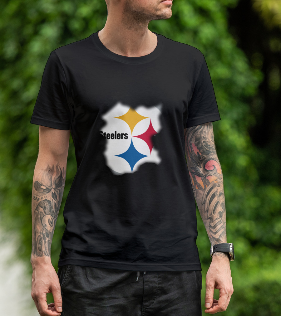 Pittsburgh Steelers Burst Design With Iconic Logo And Black T-Shirt