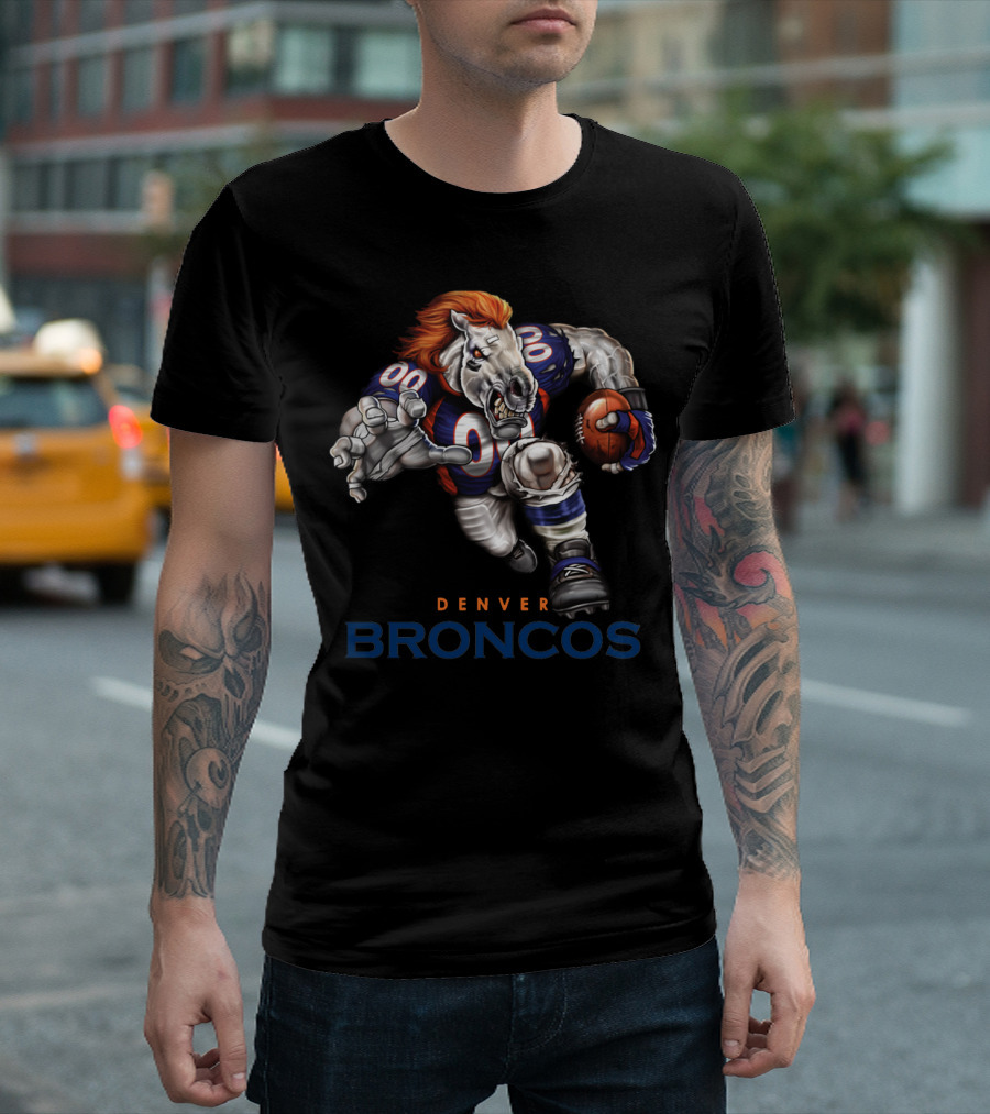 Denver Broncos Aggressive Mascot Football Action T-Shirt